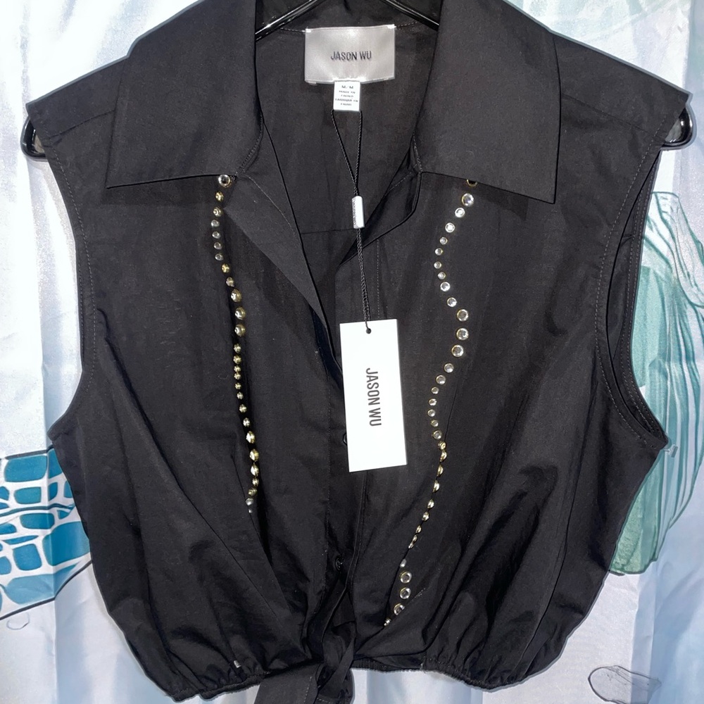 Jason Wu Black Sleeveless Top with Silver Accents